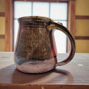 Handmade Studio Pottery Mug Red Brown Colorful Drip Glaze Folk Art NE Georgia